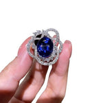 Luxury Oval Blue Flower Sapphire Resizable RingRing