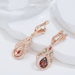 Queen Crystal Flower CZ Ruby Earrings - 585 Rose GoldEarrings