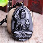 Black Obsidian Carved Buddha Lucky Amulet Pendant NecklaceNecklaceda shi zhi