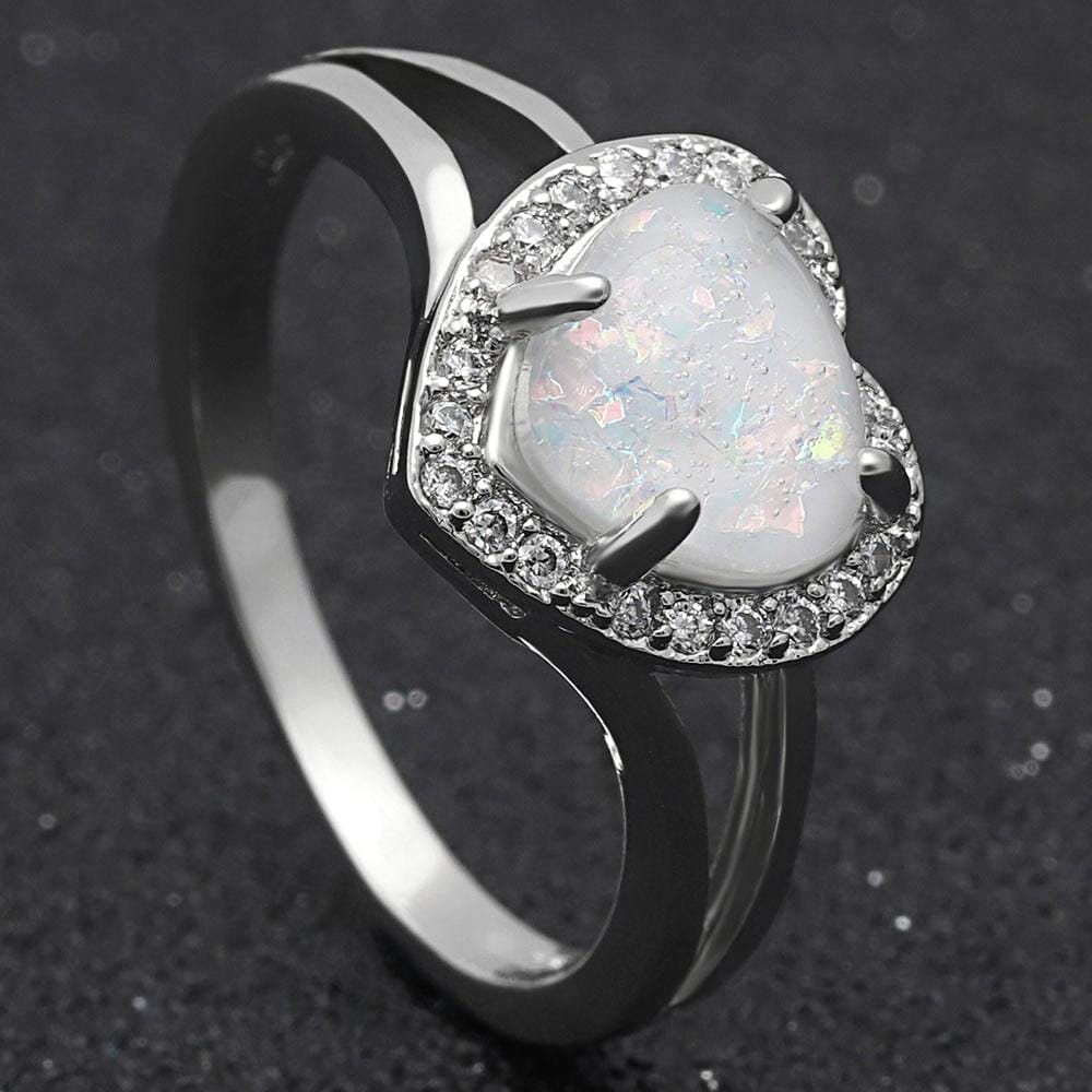 White Fire Australian Opal Heart RingRing