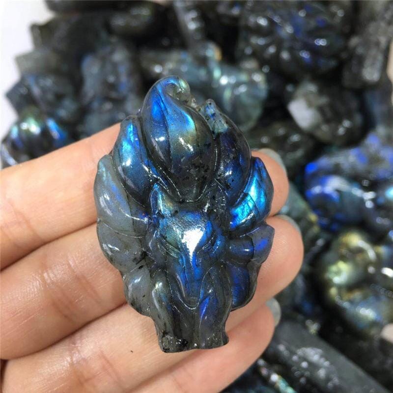 Natural Carved Labradorite Stone CrystalNecklaceFox