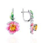 Citrine Flower Leaf Enamel Earrings - 925 Sterling SilverEarrings