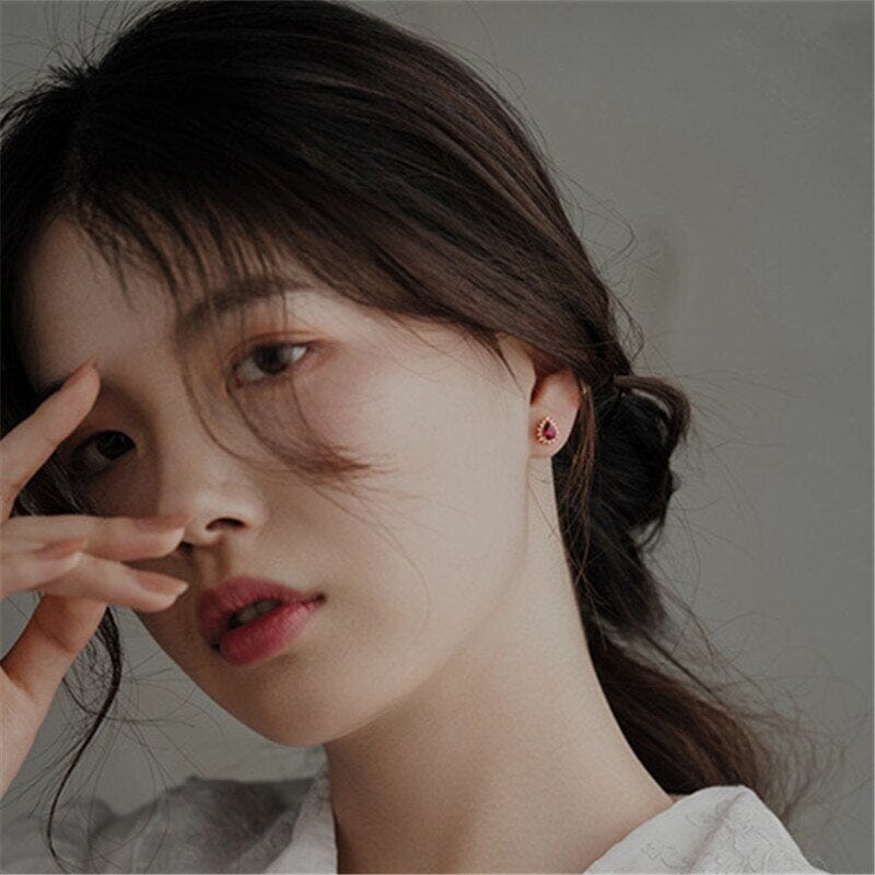 Korean Temperament Ruby Earrings - 925 Sterling SilverEarrings