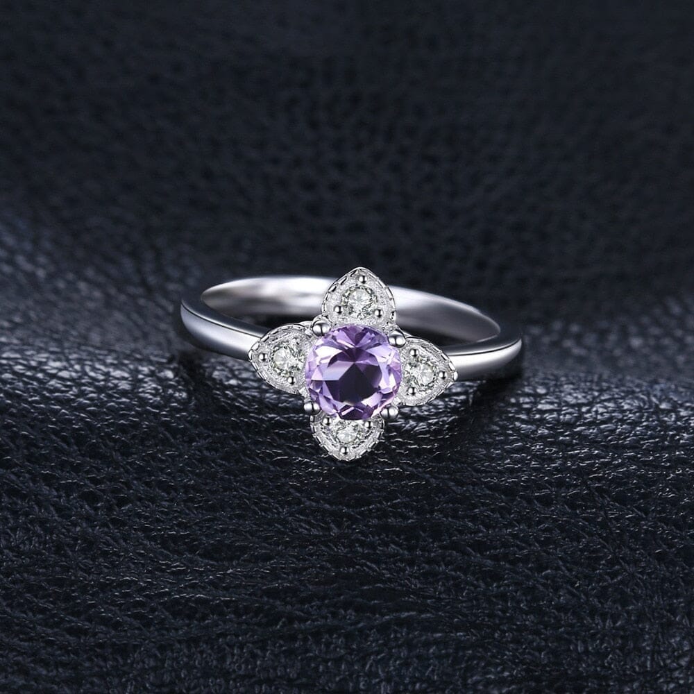 Flower Natural Amethyst 925 Sterling Silver RingRing