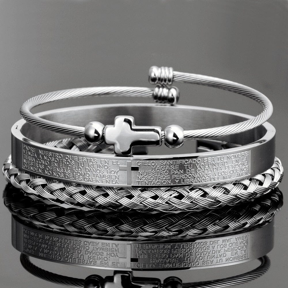3pcs Set Stainless Steel WWJD BraceletBraceletSilver Set D