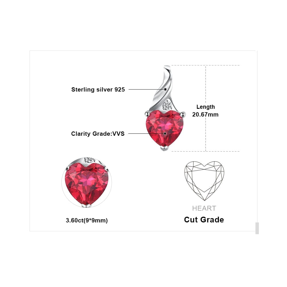 Love Heart Created Ruby Pendant Necklace - 925 Sterling Silver (Without Chain)Necklace