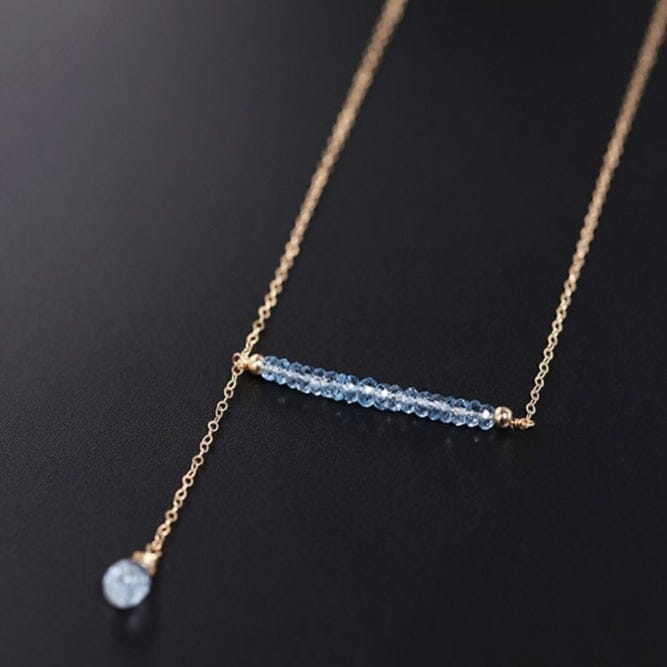 14K Gold Unique Water Drop Design Sky Blue Topaz NecklaceNecklace