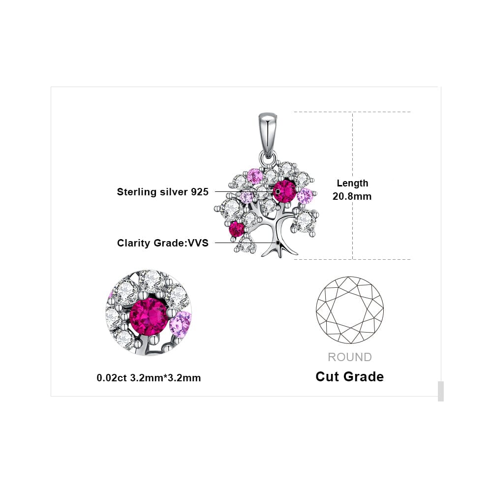 Life Tree Created Ruby - 925 Sterling SilverNecklace