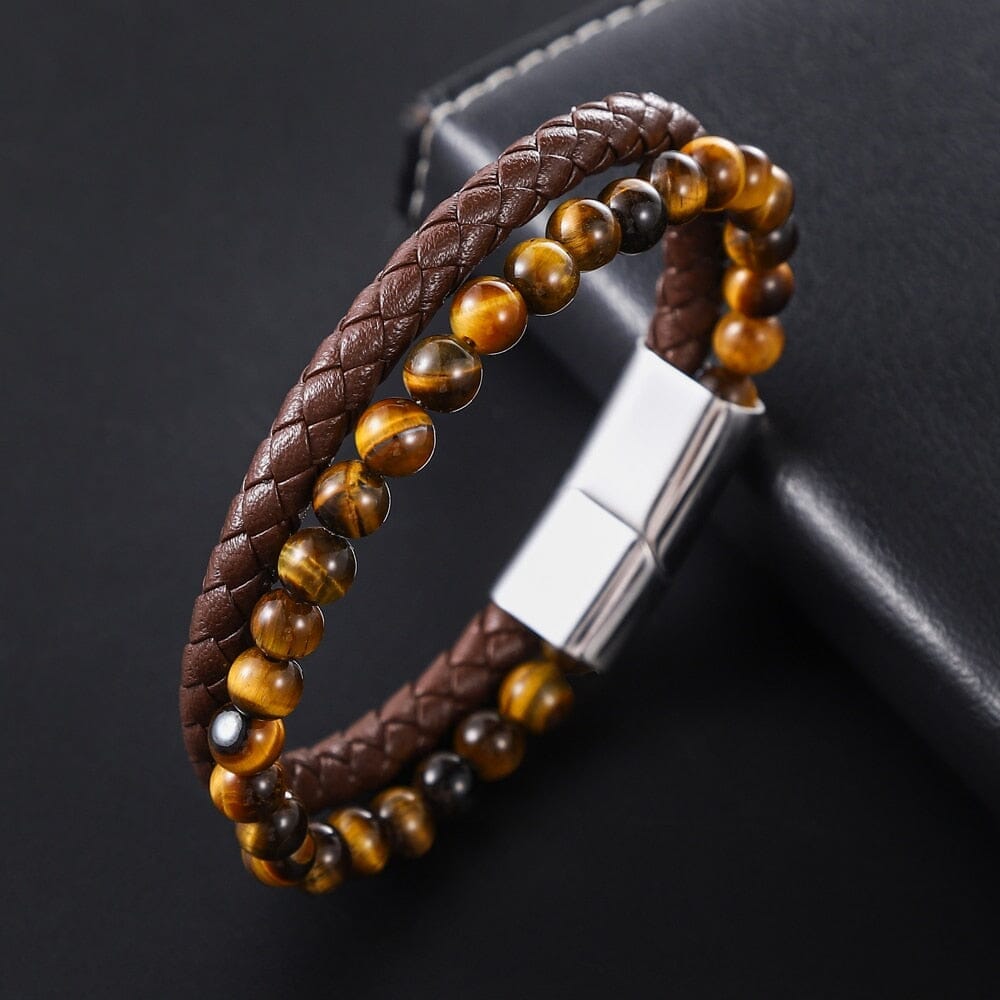 Yellow Tiger Eye in Genuine Leather BraceletBracelet