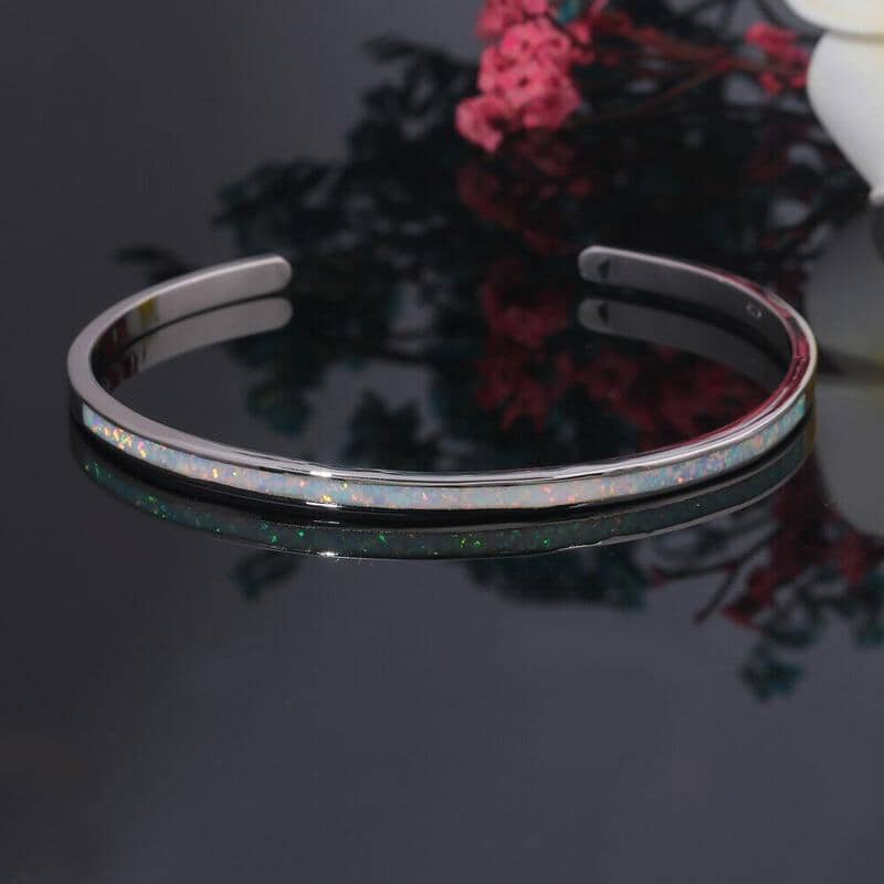 Minimalist Fire Opal Bangle Bracelet - 925 Sterling SilverBracelet