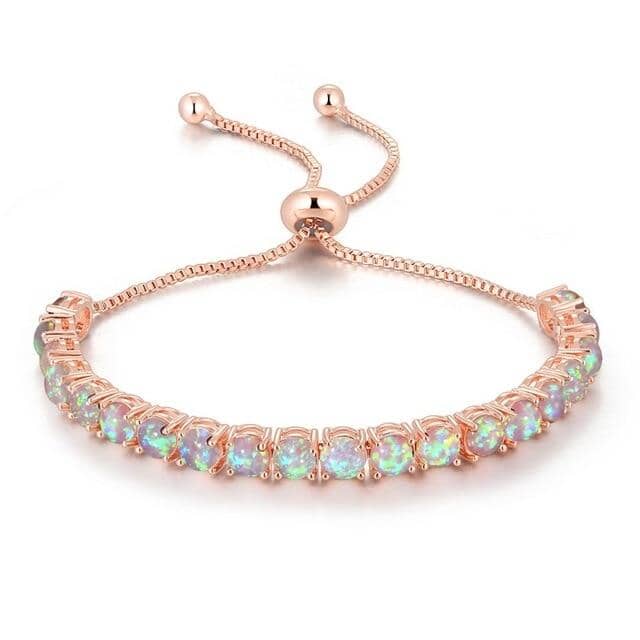 Fire Opal Silver Plated Tennis Bracelet for Women - ResizeableBraceletWhite Fire Opal - Rose Gold