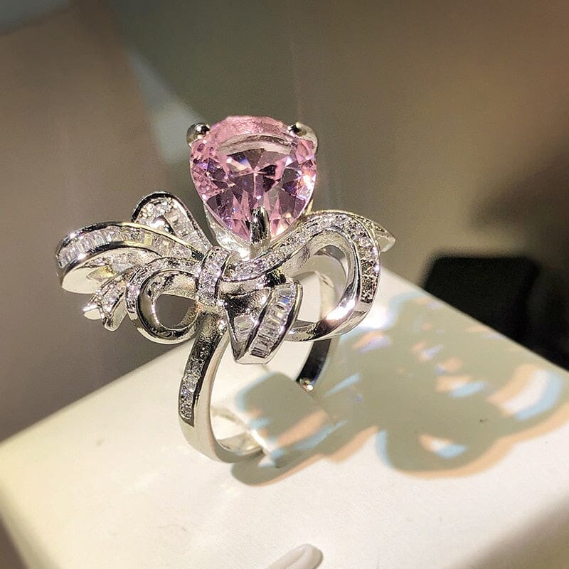 New Fashion Pink Sapphire Bow Adjustable RingRing
