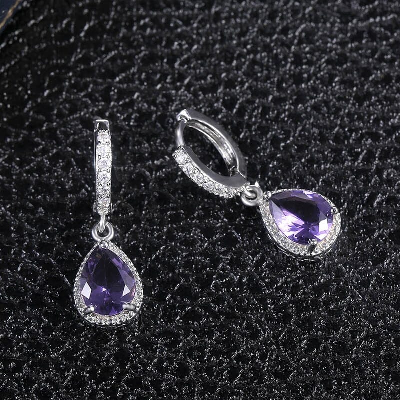 Water Drop Shaped Amethyst Earrings - 925 Sterling SilverEarrings