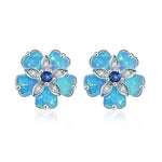 Cherry Blossom Fire Opal Stone Stud EarringsEarringsBlue Fire Opal / Aquamarine