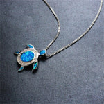 Blue Fire Opal Silver Turtle Pendant NecklaceNecklace