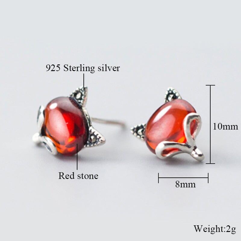 Lady Fashion Ruby Stone Fox Stud Earrings - 100% 925 Sterling SilverEarrings