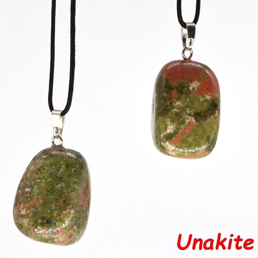 Aventurine and Other Stones Natural Crystal Irregular Tumbled Stone Reiki Rope NecklaceNecklaceUnakite