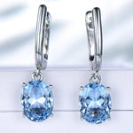Party Fashion Blue Topaz and Emerald Gemstone Clip Earrings - 925 Sterling SilverEarrings