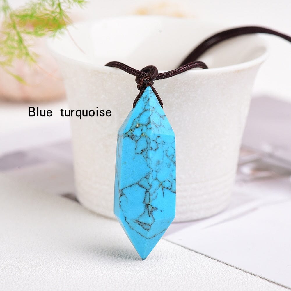 1pc Natural Crystal Quartz Double Point Pendant NecklaceNecklaceTurquoise