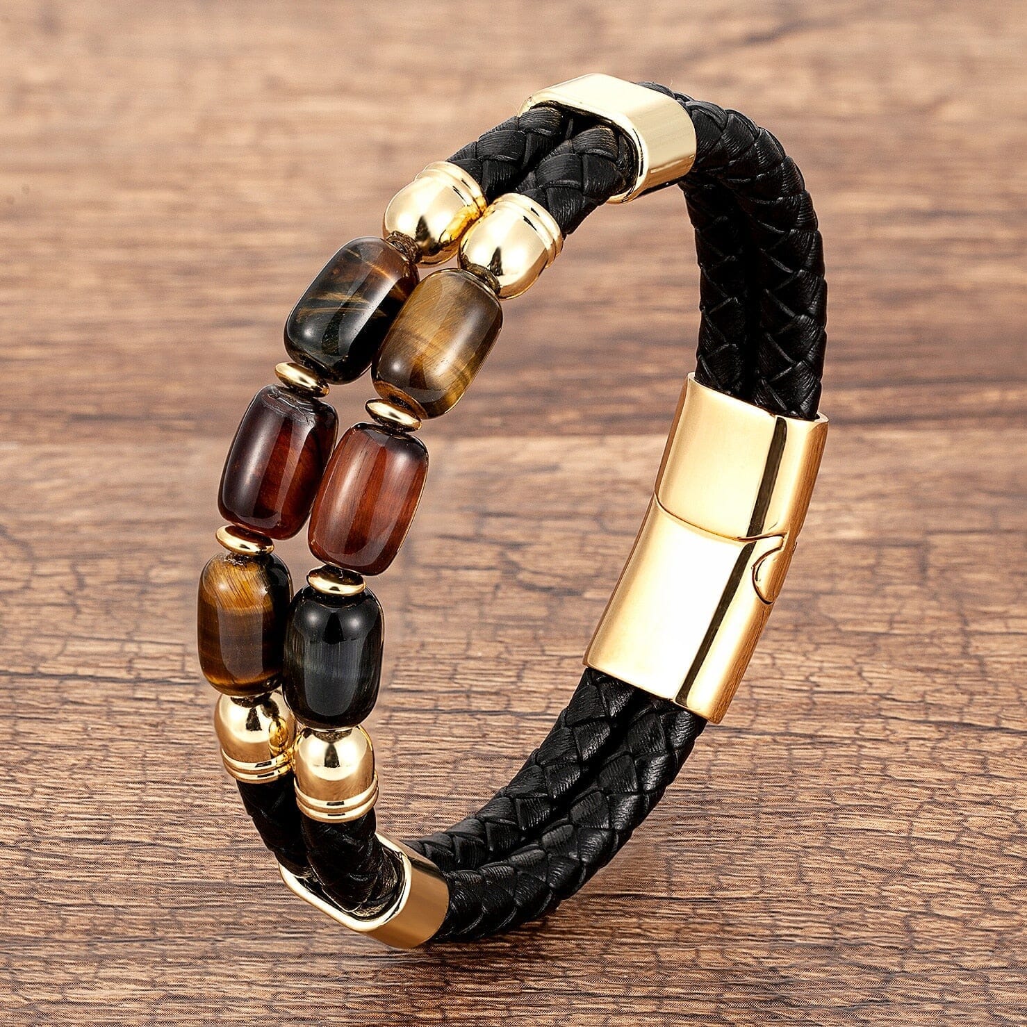 High Quality Natural Tiger Eye Braided Leather Rope BraceletBraceletMixed Tiger Eye19cm