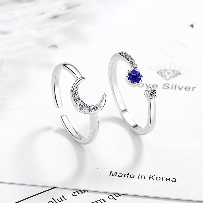 Fashion Star Moon Shape Sapphire Ring - 925 Sterling SilverRing