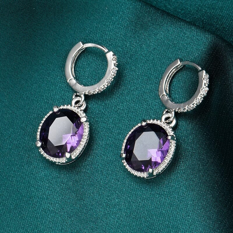 Geometric Amethyst Drop Earrings - 925 Sterling SilverEarrings