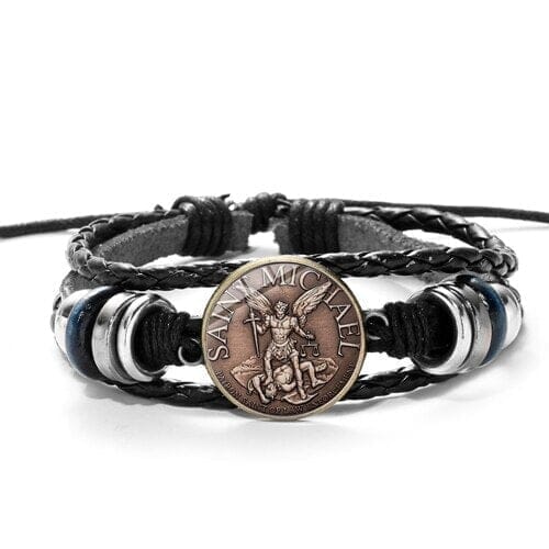 WWJD Archangel St.Michael Leather BraceletBraceletStyle 3