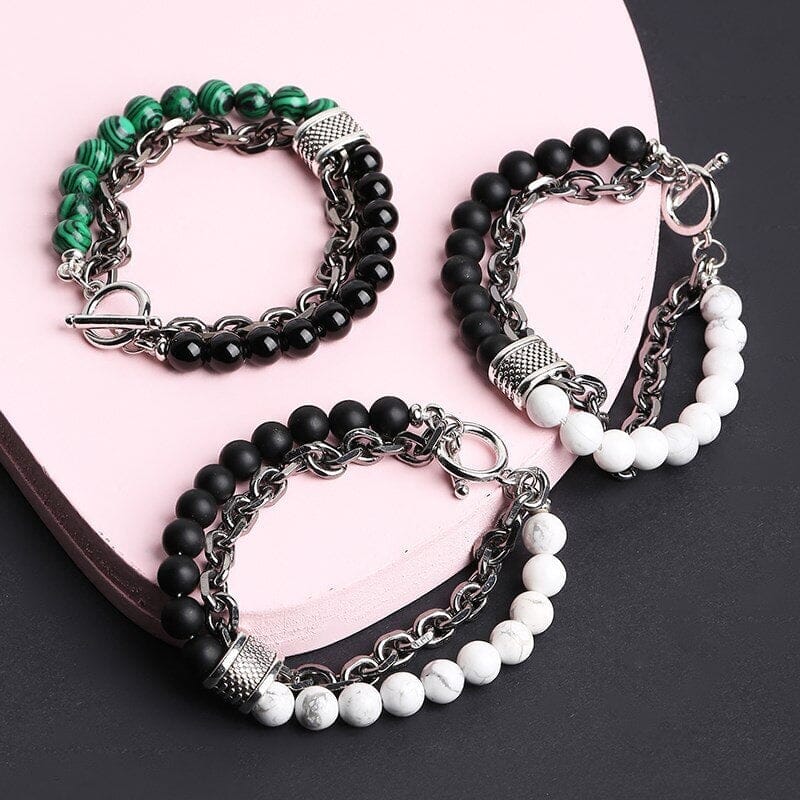 Natural Tiger Eye Stone Beaded Stainless Steel BraceletBracelet