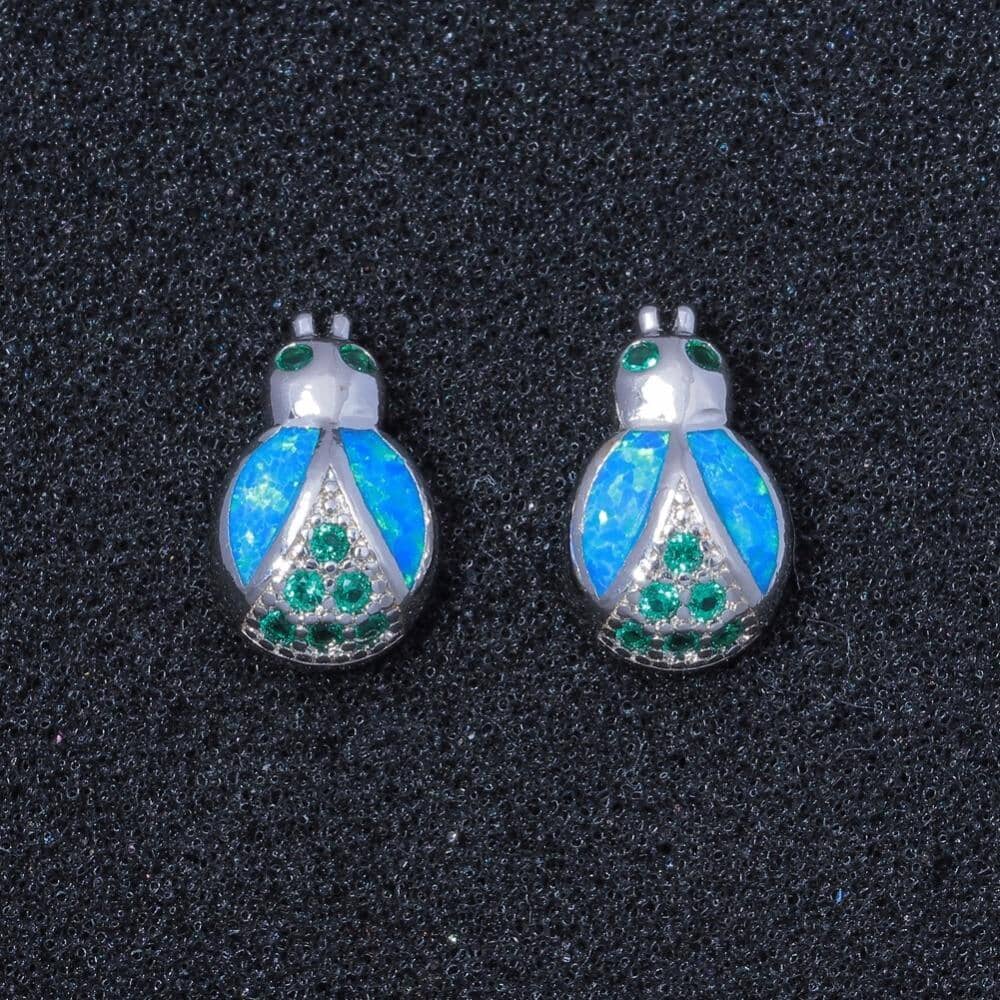 Lovely Cute Bug Blue Fire Opal Jewelry Stud EarringsEarrings