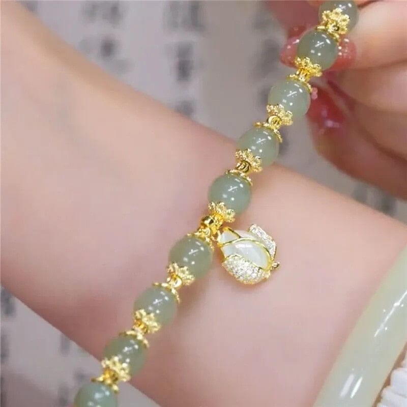 Hetian Jade Flowers and Leaf BraceletBracelet