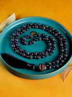 Mala Beaded Necklace Volcanic Stone Black Onyx Tassel Knotted NecklaceNecklace