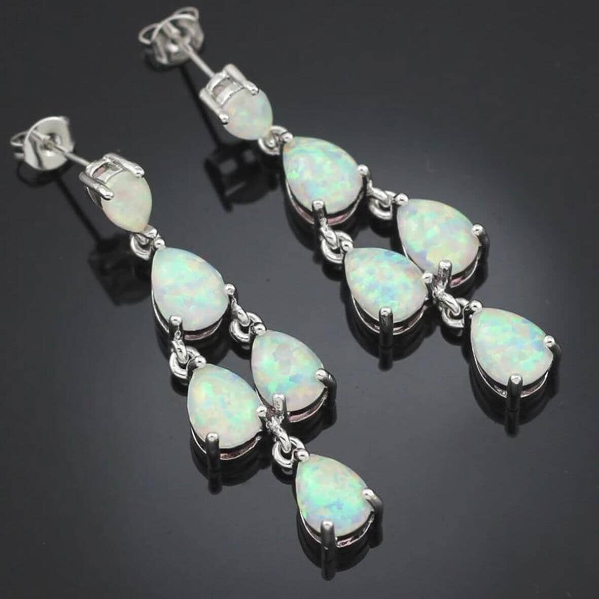 White, Blue & Orange Fire Opal Long Stud EarringsEarrings