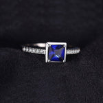 Square Created Blue Sapphire Solitaire Ring - 925 Sterling SilverRing