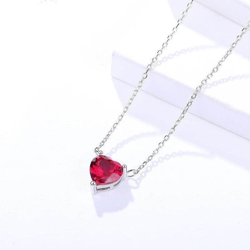 Little Heart Shape Ruby Necklace - 925 Sterling SilverNecklace