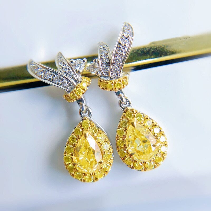 Water Drop Shaped Yellow Stone Citrine Earrings - 925 Sterling SilverEarrings