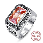 Morganite Antique Square 925 Sterling Silver Ring for MenRing11