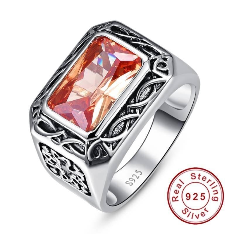 Morganite Antique Square 925 Sterling Silver Ring for MenRing11