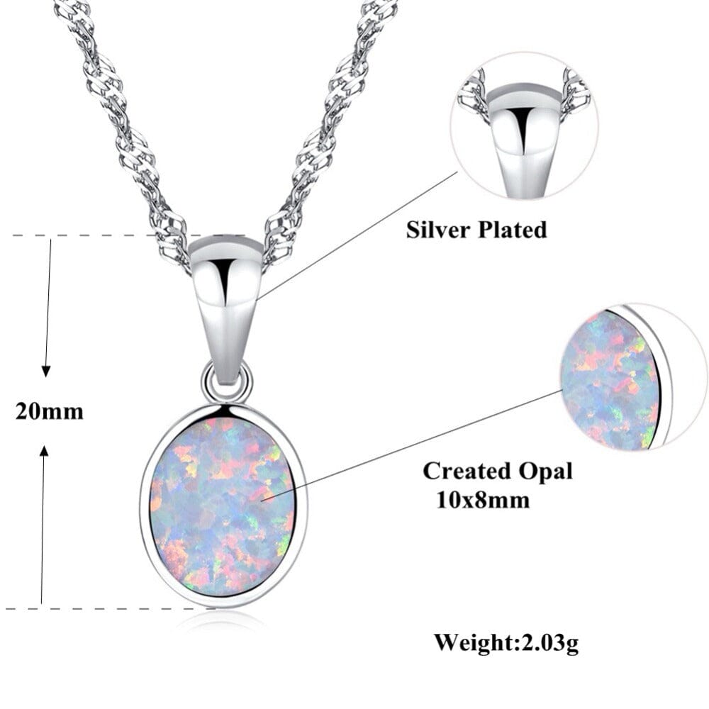 Blue and White Fire Opal Oval PendantPendant