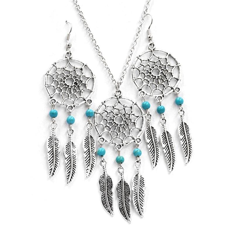 Turquoise Dream Catcher Necklace and Earrings SetNecklace