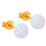White Fire Opal Yellow Gold Stud Earrings - 925 Sterling SilverEarrings