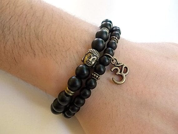 Set of 2 Buddha Yoga and Meditation Black Onyx & Matte Agate BraceletBracelet