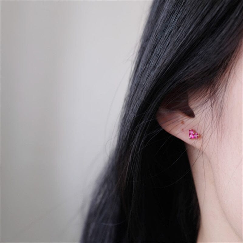 Light Luxury French Heart Ruby Stud Earrings - 925 Sterling SilverEarrings