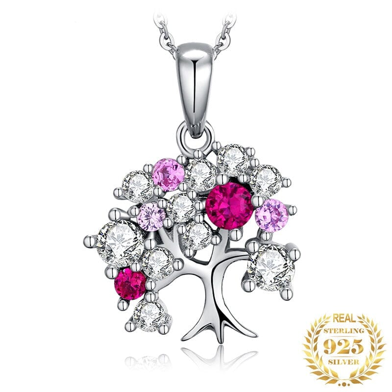 Life Tree Created Ruby - 925 Sterling SilverNecklace