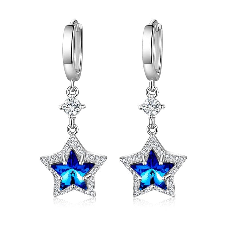 Fashion Blue Sapphire Star Crystal Drop Earrings - 925 Sterling SilverEarrings