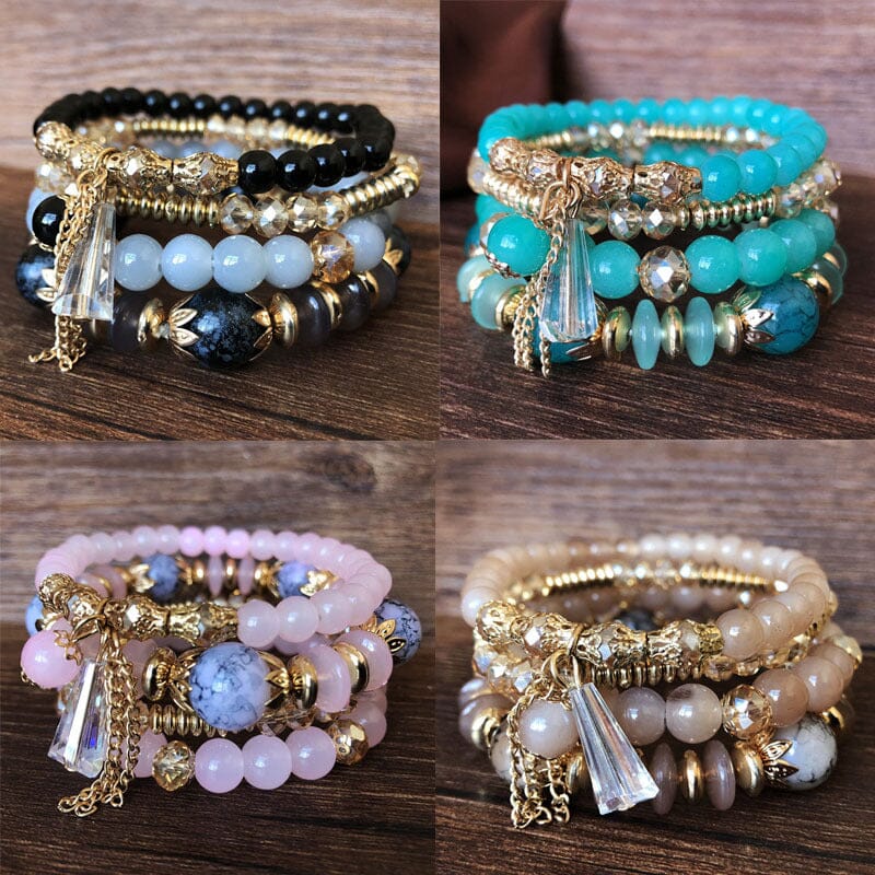 4-Pieces Set of Beaded Bohemian Style Crystal BraceletBracelet