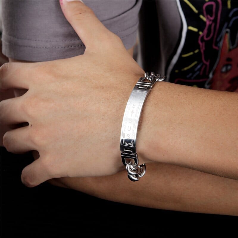 Cross WWJD Stainless Steel Wristband BraceletsBracelet