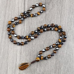 8mm Tiger Eye Stone Necklace Drop Pendant Handmade Knotted Irregular Hematite Beaded NecklaceNecklaceIrregular Hematite