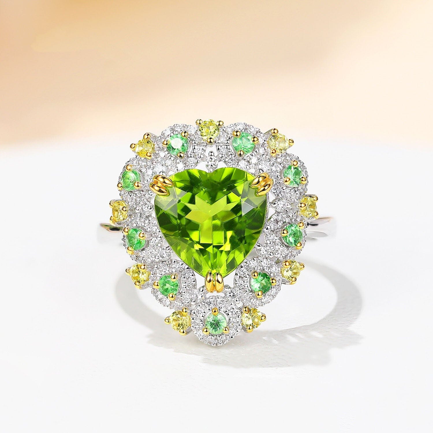 Sparkling New Peridot Heart Adjustable RingRing