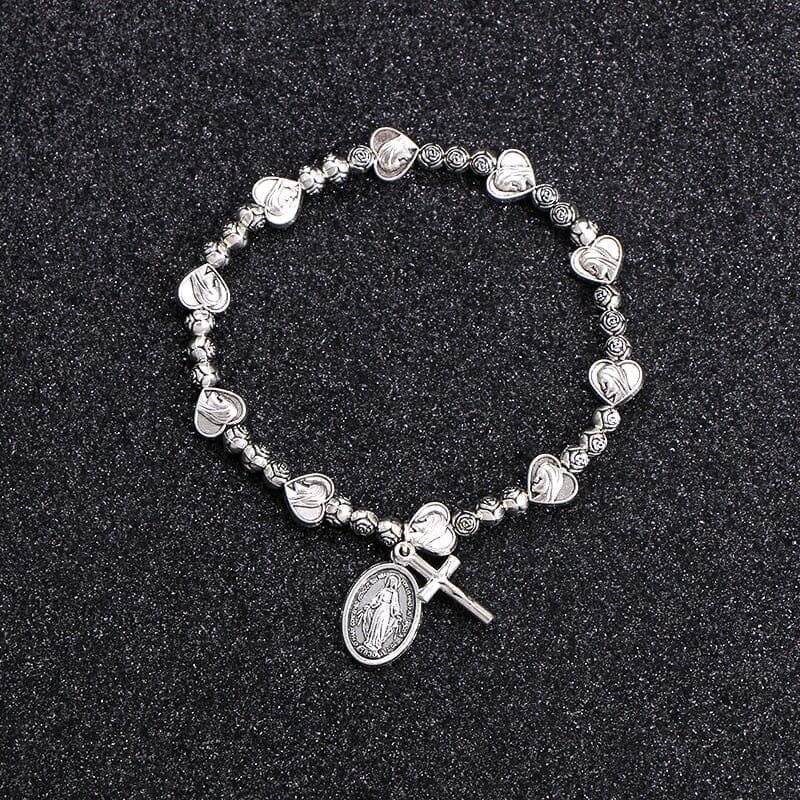 Silver Beaded Cross and Virgin Mary WWJD BraceletBracelet