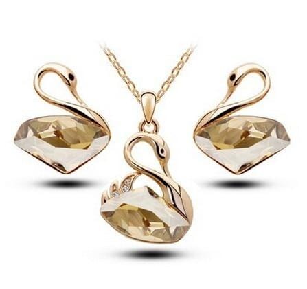 Swan Jewelry Set [Necklace + Earrings]Jewelry SetGold and Champagne